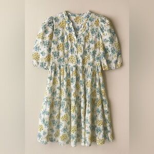 Paul & Joe beige floral puff sleeve button accent babydoll dress cottagecore